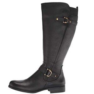 NATURALIZER Jillian Black Tall Knee High Leather Riding Boot Zipper Elastic 8.5M